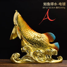 Load image into Gallery viewer, Chinese Feng Shui Good Fortune Wealth Lucky Gold Fish Statue Home/Office Decor Sculpture Craft Living Room TV Cabinet Fortune Ornament Housewarming Gift