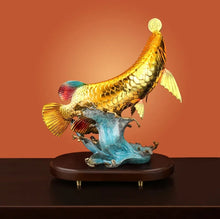Load image into Gallery viewer, Chinese Feng Shui Good Fortune Wealth Lucky Gold Fish Brass Statue Home/Office Decor Sculpture Craft Living Room TV Cabinet Fortune Ornament Housewarming Gift