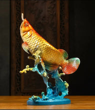 Load image into Gallery viewer, Chinese Feng Shui Good Fortune Wealth Lucky Gold Fish Brass Statue Home/Office Decor Sculpture Craft Living Room TV Cabinet Fortune Ornament Housewarming Gift