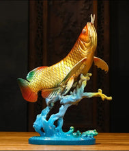 Load image into Gallery viewer, Chinese Feng Shui Good Fortune Wealth Lucky Gold Fish Brass Statue Home/Office Decor Sculpture Craft Living Room TV Cabinet Fortune Ornament Housewarming Gift