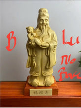 Load image into Gallery viewer, Chinese Feng Shui Good Fortune Wealth Blessing Fu Lu Shou 3 Gods Fortune Wood Craft Statue Home/Office Decor Sculpture Craft Living Room TV Cabinet Fortune Ornament Housewarming Gift
