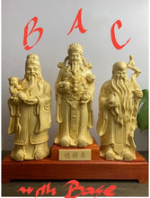 Load image into Gallery viewer, Chinese Feng Shui Good Fortune Wealth Blessing Fu Lu Shou 3 Gods Fortune Wood Craft Statue Home/Office Decor Sculpture Craft Living Room TV Cabinet Fortune Ornament Housewarming Gift