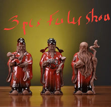 Load image into Gallery viewer, Chinese Feng Shui Good Fortune Wealth Blessing Fu Lu Shou 3 Gods Fortune Craft Statue Home/Office Decor Sculpture Craft Living Room TV Cabinet Fortune Ornament Housewarming Gift