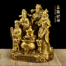 Load image into Gallery viewer, Chinese Feng Shui Good Fortune Wealth Blessing 5 Gods Wealth Fortune Copper Brass Craft Statue Home/Office Decor Sculpture Craft Living Room TV Cabinet Fortune Ornament Housewarming Gift