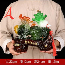 Load image into Gallery viewer, Chinese Feng Shui Good Fortune Wealth Toad Peony Cabbage Pixiu Statue Home/Office Decor Sculpture Craft Living Room TV Cabinet Fortune Ornament Housewarming Gift