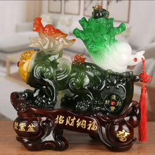 Load image into Gallery viewer, Chinese Feng Shui Good Fortune Wealth Toad Peony Cabbage Pixiu Statue Home/Office Decor Sculpture Craft Living Room TV Cabinet Fortune Ornament Housewarming Gift