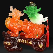 Load image into Gallery viewer, Chinese Feng Shui Good Fortune Wealth Toad Peony Cabbage Pixiu Statue Home/Office Decor Sculpture Craft Living Room TV Cabinet Fortune Ornament Housewarming Gift