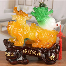 Load image into Gallery viewer, Chinese Feng Shui Good Fortune Wealth Toad Peony Cabbage Pixiu Statue Home/Office Decor Sculpture Craft Living Room TV Cabinet Fortune Ornament Housewarming Gift