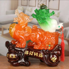 Load image into Gallery viewer, Chinese Feng Shui Good Fortune Wealth Toad Peony Cabbage Pixiu Statue Home/Office Decor Sculpture Craft Living Room TV Cabinet Fortune Ornament Housewarming Gift