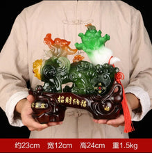Load image into Gallery viewer, Chinese Feng Shui Good Fortune Wealth Toad Peony Cabbage Pixiu Statue Home/Office Decor Sculpture Craft Living Room TV Cabinet Fortune Ornament Housewarming Gift