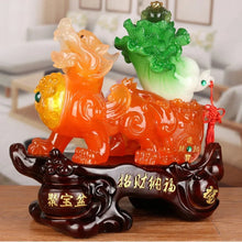 Load image into Gallery viewer, Chinese Feng Shui Good Fortune Wealth Toad Peony Cabbage Pixiu Statue Home/Office Decor Sculpture Craft Living Room TV Cabinet Fortune Ornament Housewarming Gift
