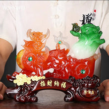 Load image into Gallery viewer, Chinese Feng Shui Good Fortune Wealth Cabbage Dragon Pixiu Statue Home/Office Decor Sculpture Craft Living Room TV Cabinet Fortune Ornament Housewarming Gift