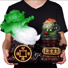 Load image into Gallery viewer, Chinese Feng Shui Good Fortune Wealth Cabbage Gold Money Toad Statue Home/Office Decor Sculpture Craft Living Room TV Cabinet Fortune Ornament Housewarming Gift