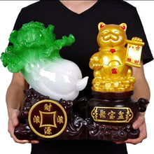 Load image into Gallery viewer, Chinese Feng Shui Good Fortune Wealth Cabbage Gold Money Toad Statue Home/Office Decor Sculpture Craft Living Room TV Cabinet Fortune Ornament Housewarming Gift