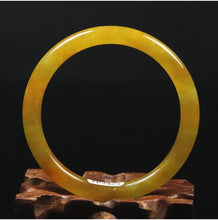 Load image into Gallery viewer, 10% OFF- 54/55/56 mm Certified Natural Gold Silk Jadeite Emerald A*Jade Handcarved Original Supplier Lucky Bangle 10328