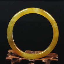 Load image into Gallery viewer, 10% OFF- 54/55/56 mm Certified Natural Gold Silk Jadeite Emerald A*Jade Handcarved Original Supplier Lucky Bangle 10328