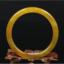 Load image into Gallery viewer, 10% OFF- 54/55/56 mm Certified Natural Gold Silk Jadeite Emerald A*Jade Handcarved Original Supplier Lucky Bangle 10328