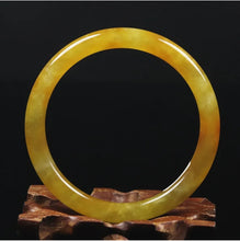 Load image into Gallery viewer, 10% OFF- 54/55/56 mm Certified Natural Gold Silk Jadeite Emerald A*Jade Handcarved Original Supplier Lucky Bangle 10328