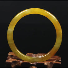 Load image into Gallery viewer, 10% OFF- 54/55/56 mm Certified Natural Gold Silk Jadeite Emerald A*Jade Handcarved Original Supplier Lucky Bangle 10328