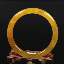 Load image into Gallery viewer, 10% OFF- 61/62/63 mm Certified Natural Gold Silk Jadeite Emerald A*Jade Handcarved Original Supplier Lucky Bangle 06823/FP3385