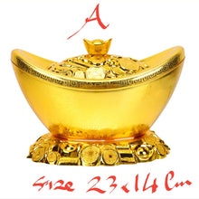 Load image into Gallery viewer, Chinese Feng Shui Good Fortune Wealth Gold Ingot Lucky Money Statue Home/Office Decor Sculpture Craft Living Room TV Cabinet Fortune Ornament Housewarming Gift