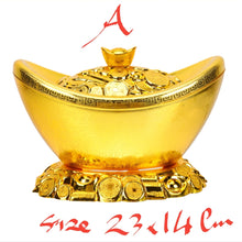 Load image into Gallery viewer, Chinese Feng Shui Good Fortune Wealth Gold Ingot Lucky Money Statue Home/Office Decor Sculpture Craft Living Room TV Cabinet Fortune Ornament Housewarming Gift