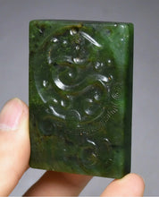 Load image into Gallery viewer, 10% OF- Certified Natural Green Emerald A*Jade Handcarved Original Lucky Dragon Amulet Pendant
