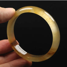 Load image into Gallery viewer, 10% OFF- 54/55/56mm Certified Natural Icy Yellow Gold Silk Jadeite Emerald A*Jade Handcarved Original Lucky Bracelet Bangle A2814