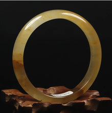 Load image into Gallery viewer, 10% OFF- 54/55/56mm Certified Natural Icy Yellow Gold Silk Jadeite Emerald A*Jade Handcarved Original Lucky Bracelet Bangle A2814