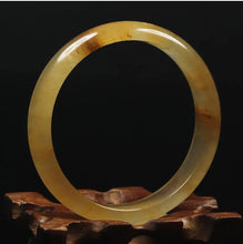 Load image into Gallery viewer, 10% OFF- 54/55/56mm Certified Natural Icy Yellow Gold Silk Jadeite Emerald A*Jade Handcarved Original Lucky Bracelet Bangle A2814