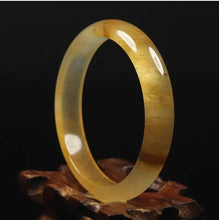 Load image into Gallery viewer, 10% OFF- 54/55/56mm Certified Natural Icy Yellow Gold Silk Jadeite Emerald A*Jade Handcarved Original Lucky Bracelet Bangle A2814