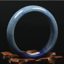 Load image into Gallery viewer, 10% OFF- 55/56/57mm Certified Natural Icy Blue Jadeite Emerald A*Jade Handcarved Original Lucky Bracelet Bangle A8083