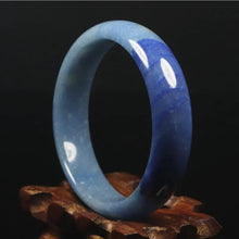Load image into Gallery viewer, 10% OFF- 55/56/57mm Certified Natural Icy Blue Jadeite Emerald A*Jade Handcarved Original Lucky Bracelet Bangle A8083