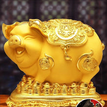 Load image into Gallery viewer, Chinese Feng Shui Good Fortune Wealth Gold Money Piggy Bank Statue Home/Office Decor Sculpture Craft Living Room TV Cabinet Fortune Ornament Housewarming Gift