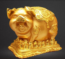 Load image into Gallery viewer, Chinese Feng Shui Good Fortune Wealth Gold Money Piggy Bank Statue Home/Office Decor Sculpture Craft Living Room TV Cabinet Fortune Ornament Housewarming Gift
