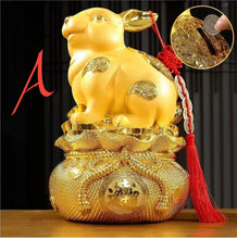 Load image into Gallery viewer, Chinese Feng Shui Good Fortune Wealth Gold Money Rabbit Statue Home/Office Decor Sculpture Craft Living Room TV Cabinet Fortune Ornament Housewarming Gift