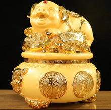 Load image into Gallery viewer, Chinese Feng Shui Good Fortune Wealth Gold Money Piggy Bank Statue Home/Office Decor Sculpture Craft Living Room TV Cabinet Fortune Ornament Housewarming Gift