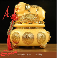 Load image into Gallery viewer, Chinese Feng Shui Good Fortune Wealth Gold Money Piggy Bank Statue Home/Office Decor Sculpture Craft Living Room TV Cabinet Fortune Ornament Housewarming Gift