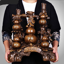 Load image into Gallery viewer, Chinese Feng Shui Good Fortune Wealth Gold Money Gourds Statue Home/Office Decor Sculpture Craft Living Room TV Cabinet Fortune Ornament Housewarming Gift
