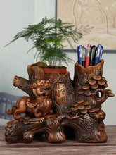 Load image into Gallery viewer, Chinese Feng Shui Good Fortune Wealth Double Pen Holder Gold Money Gourds Statue Home/Office Decor Sculpture Craft Living Room TV Cabinet Fortune Ornament Housewarming Gift