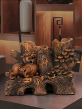 Load image into Gallery viewer, Chinese Feng Shui Good Fortune Wealth Double Pen Holder Gold Money Pixiu/Lion Statue Home/Office Decor Sculpture Craft Living Room TV Cabinet Fortune Ornament Housewarming Gift
