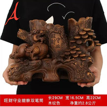 Load image into Gallery viewer, Chinese Feng Shui Good Fortune Wealth Double Pen Holder Gold Money Ox Cow Statue Home/Office Decor Sculpture Craft Living Room TV Cabinet Fortune Ornament Housewarming Gift