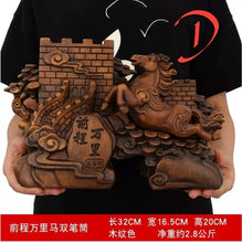 Load image into Gallery viewer, Chinese Feng Shui Good Fortune Wealth Double Pen Holder Gold Money Power Eagle Statue Home/Office Decor Sculpture Craft Living Room TV Cabinet Fortune Ornament Housewarming Gift