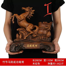 Load image into Gallery viewer, Chinese Feng Shui Good Fortune Wealth Double Pen Holder Gold Money Horse Statue Home/Office Decor Sculpture Craft Living Room TV Cabinet Fortune Ornament Housewarming Gift