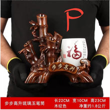 Load image into Gallery viewer, Chinese Feng Shui Good Fortune Wealth Double Pen Holder Gold Money Ox Cow Statue Home/Office Decor Sculpture Craft Living Room TV Cabinet Fortune Ornament Housewarming Gift