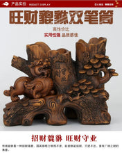 Load image into Gallery viewer, Chinese Feng Shui Good Fortune Wealth Double Pen Holder Gold Money Toad Statue Home/Office Decor Sculpture Craft Living Room TV Cabinet Fortune Ornament Housewarming Gift