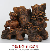 Load image into Gallery viewer, Chinese Feng Shui Good Fortune Wealth Double Pen Holder Gold Money Cabbage Gold Fish Statue Home/Office Decor Sculpture Craft Living Room TV Cabinet Fortune Ornament Housewarming Gift