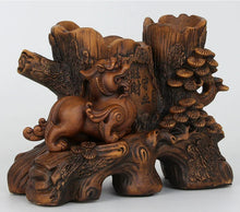 Load image into Gallery viewer, Chinese Feng Shui Good Fortune Wealth Double Pen Holder Gold Money Bamboo Statue Home/Office Decor Sculpture Craft Living Room TV Cabinet Fortune Ornament Housewarming Gift