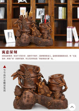 Load image into Gallery viewer, Chinese Feng Shui Good Fortune Wealth Double Pen Holder Gold Money Moon Mountain Statue Home/Office Decor Sculpture Craft Living Room TV Cabinet Fortune Ornament Housewarming Gift