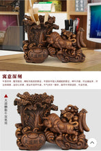 Load image into Gallery viewer, Chinese Feng Shui Good Fortune Wealth Double Pen Holder Gold Money Power Eagle Statue Home/Office Decor Sculpture Craft Living Room TV Cabinet Fortune Ornament Housewarming Gift